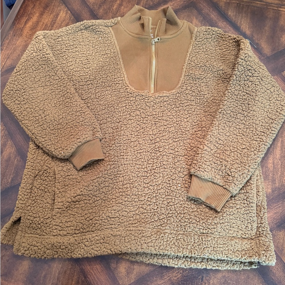 Aerie Brown Zip-Up Pullover